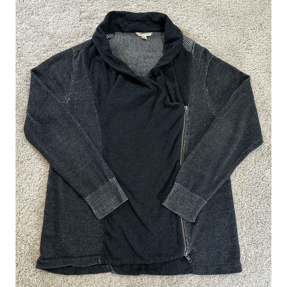 Eileen Fisher Cardigan Womens Large 100% Organic Cotton Full Zip Sweater Black